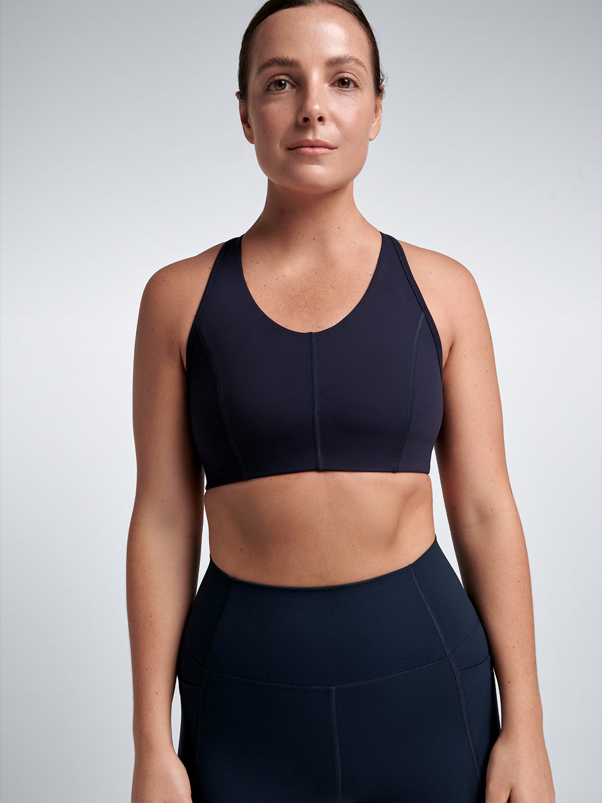 Womens femme fatale recycled navy blue sports bra 5