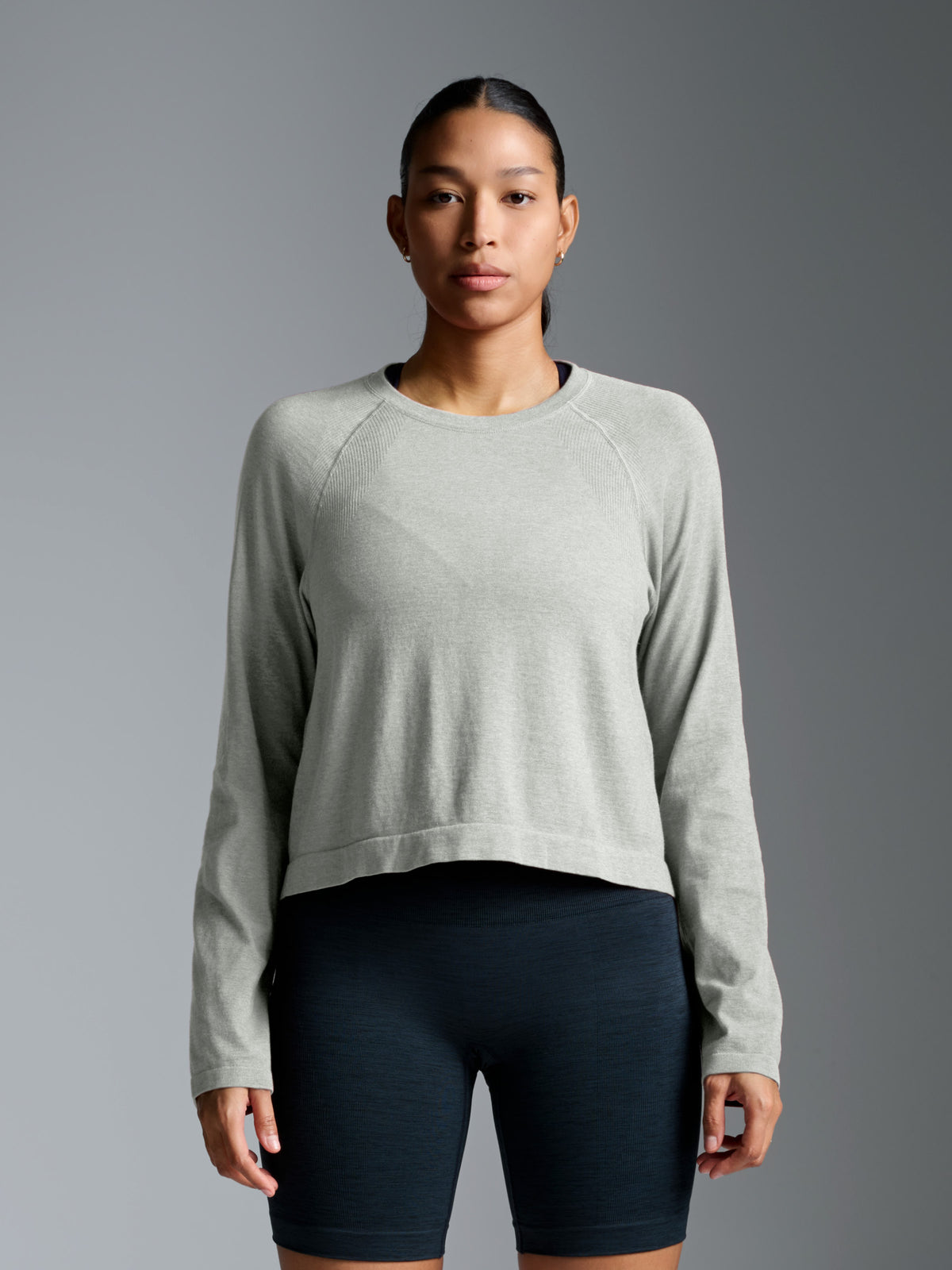 HERE TODAY MELANGE Cropped Long Sleeve Tee Sage Marl
