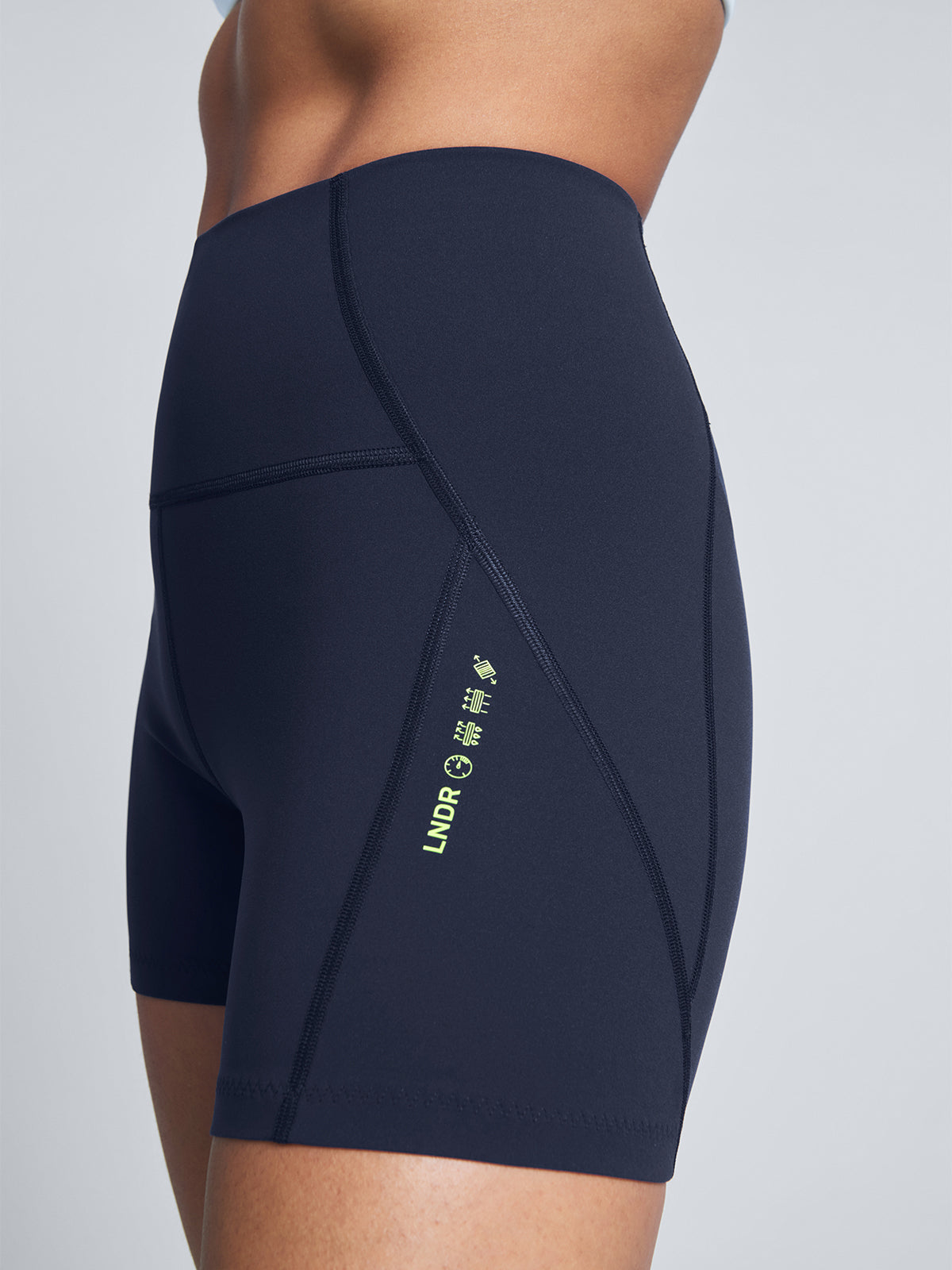 Womens limitless high waisted 5 inch navy blue bike shorts 1