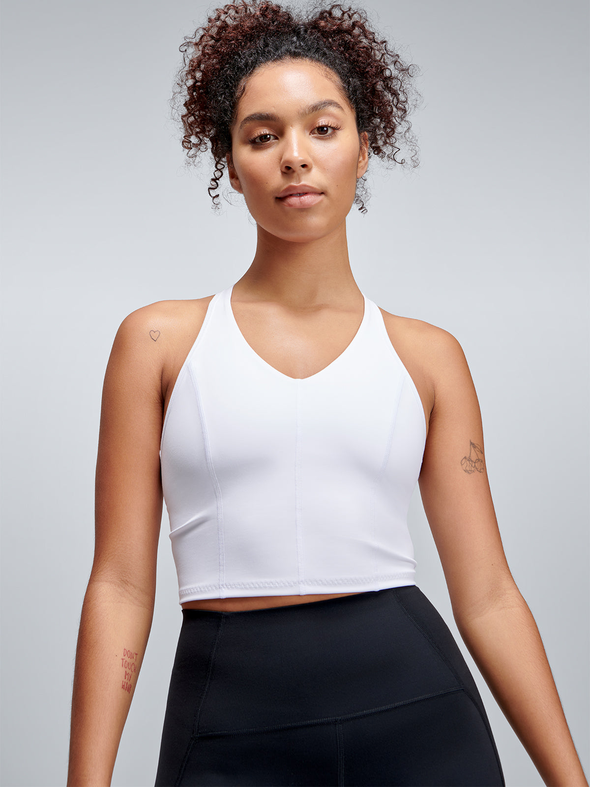 Womens femme fatale recycled longline white sports bra 5