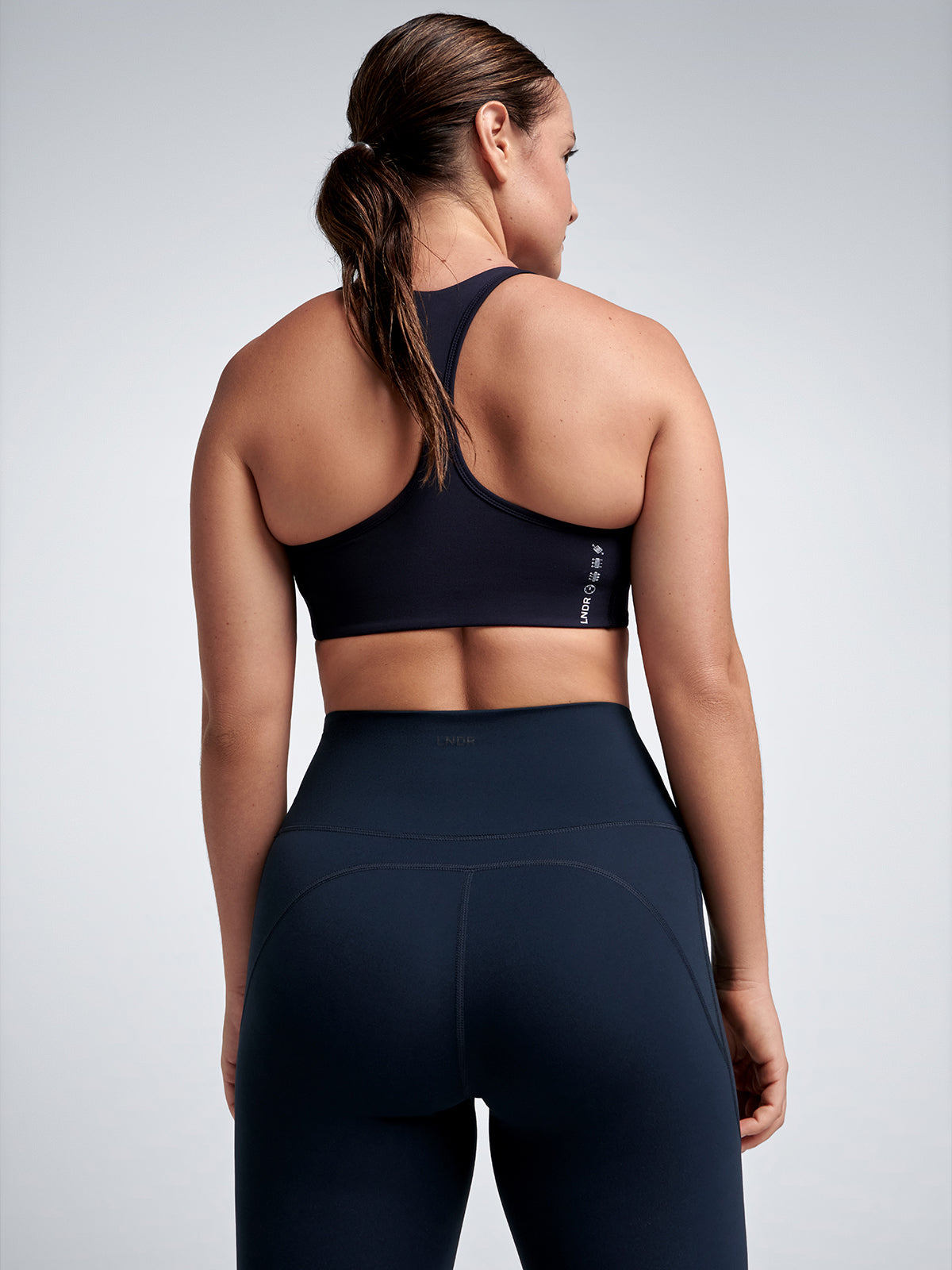 Womens femme fatale recycled navy blue sports bra 2