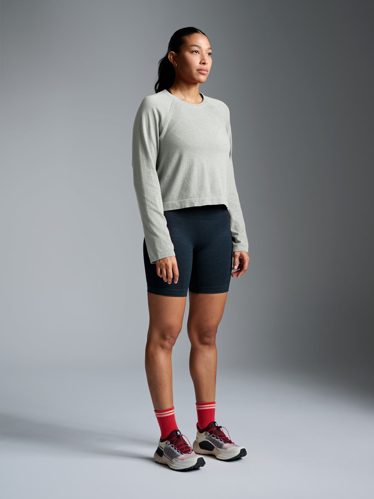 HERE TODAY MELANGE Cropped Long Sleeve Tee Sage Marl